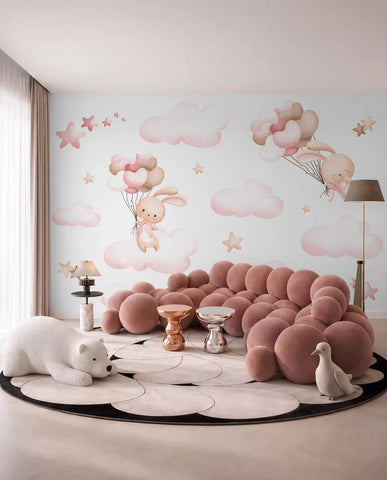 Cute rabbit and balloons