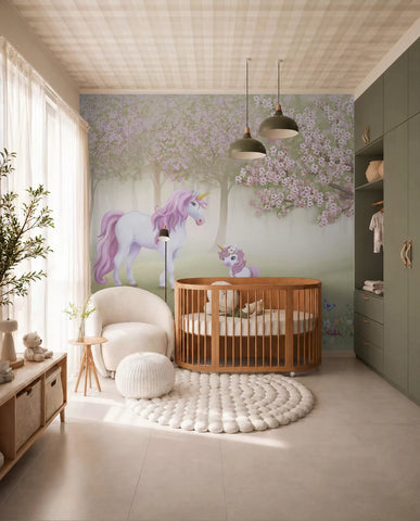 Unicorns in a magical forest with animals