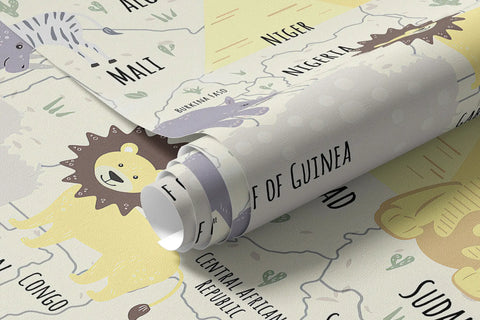Children's world map with animals and sights