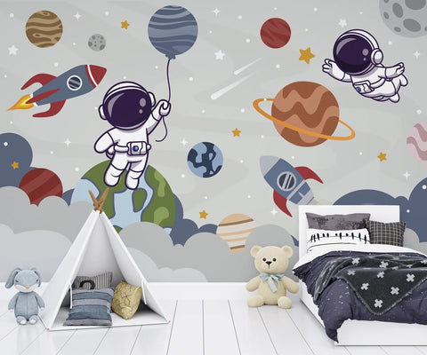 Rocket and astronaut in space