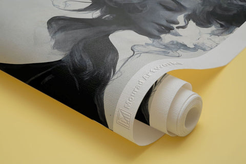 The woman in the smoke on gray background