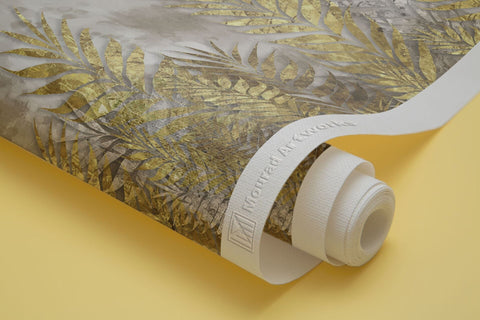Golden branches tree leaves in drawing mural