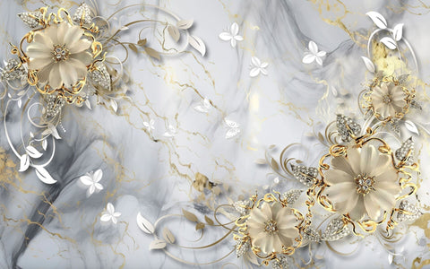 White flower gold with butterfly