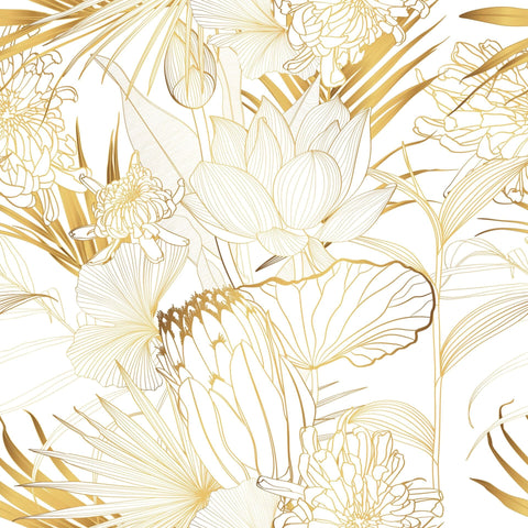 Gilded Botanicals Mural Wallpaper:  Nature's Elegance in Gold