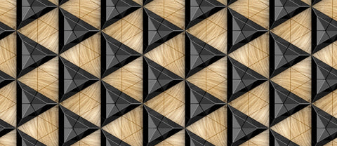 Black ceramic tiles composite triangles with bevels and simple triangular wood elements
