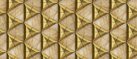 Gold ceramic tiles composite triangles with bevels and simple triangular wood elements
